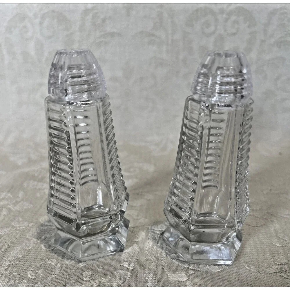 Vintage Jizerske Sklo Czech Lead Crystal Salt Pepper Shakers Style 18699 NIB